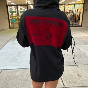 brand new black and red true religion zip up